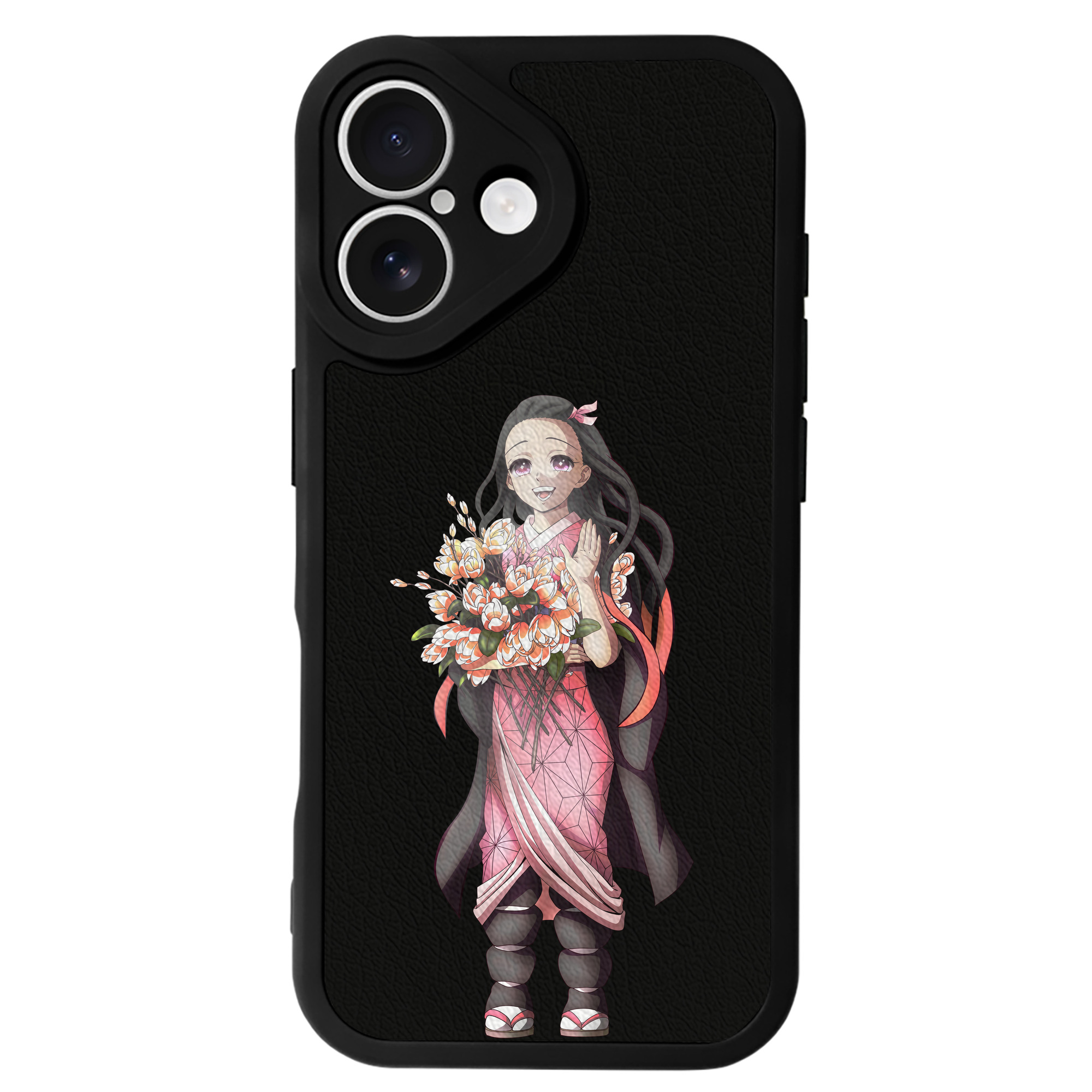 （画像用） 鬼滅の刃（きめつのやいば）竈門 禰󠄀豆子／かまど ねずこ Kamado Nezuko 【iPhone 16シリーズ対応】シリコンスマホケース（レザー調） 材質：シリコン